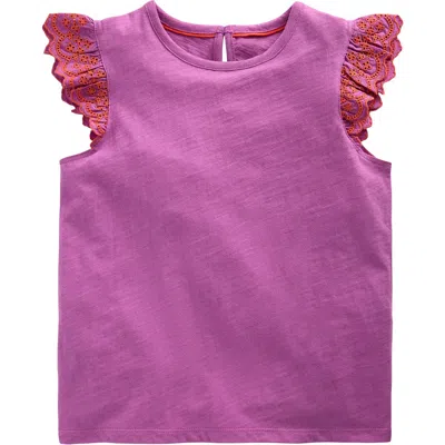 Mini Boden Kids' Margaret Frill Embroidered Eyelet Cotton Top In Orchid Puprle