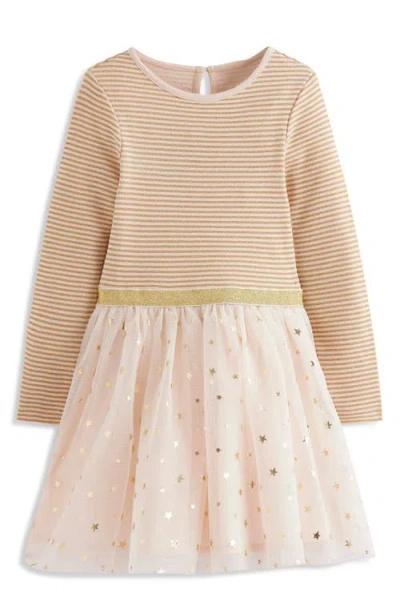 Mini Boden Kids' Metallic Stripe Tulle Skirt Dress In Brown