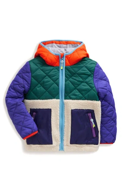 Mini Boden Kids' Mix Quilt & Fleece Hooded Jacket In Blue Multi