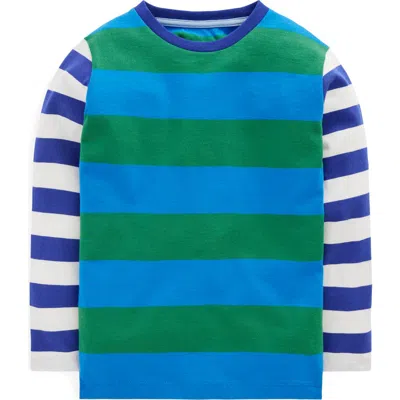 Mini Boden Kids' Mixed Stripe Long Sleeve Cotton Graphic T-shirt In Blue