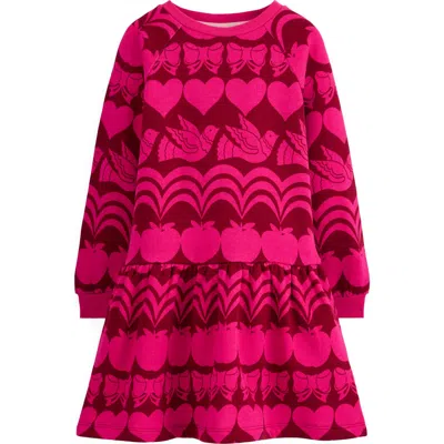 Mini Boden Kids' Mod Print Long Sleeve Sweatshirt Dress In Pink