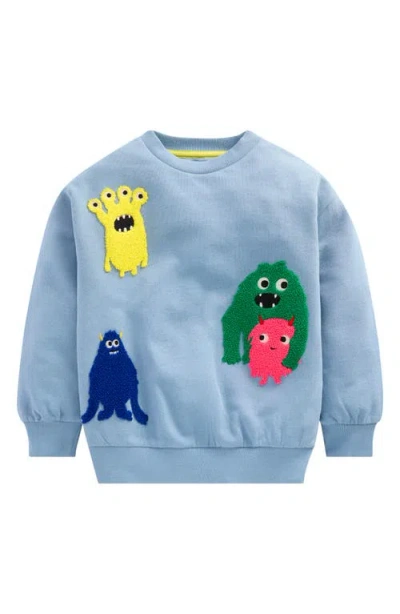 Mini Boden Kids' Monster Bouclé Appliqué Sweatshirt In Blue