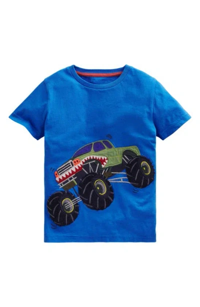 Mini Boden Kids' Monster Truck Appliqué Cotton T-shirt In Duck Egg Blue Truck