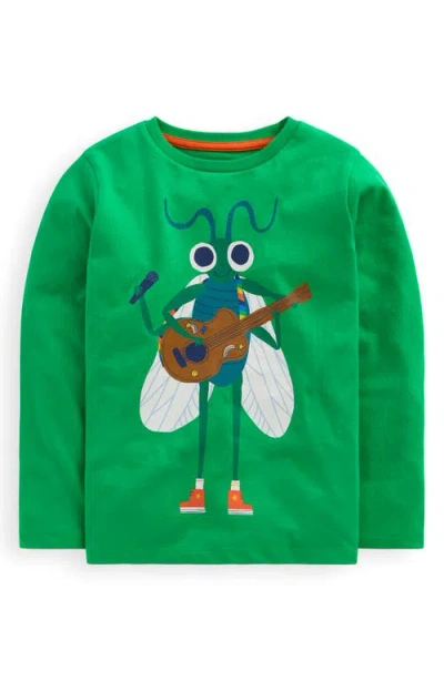 Mini Boden Kids' Music Bug Long Sleeve Cotton Graphic T-shirt In Green