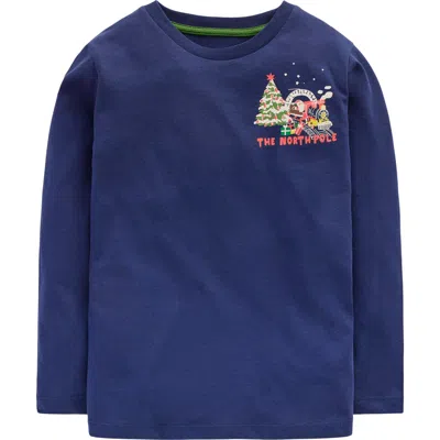 Mini Boden Kids' North Pole Long Sleeve Graphic T-shirt In Blue