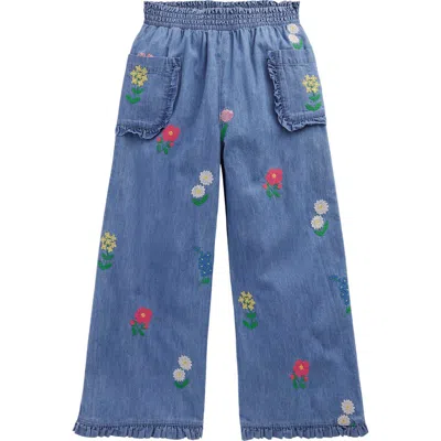 Mini Boden Babies'  Kids' Nostalgic Frill Embroidered Cotton Wide Leg Pants
