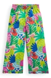 Mini Boden Kids' Nostalgic Frill Fruit Print Cotton Wide Leg Pants