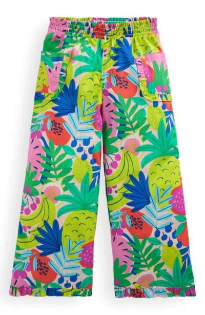 Mini Boden Kids' Nostalgic Frill Fruit Print Cotton Wide Leg Pants In Multi
