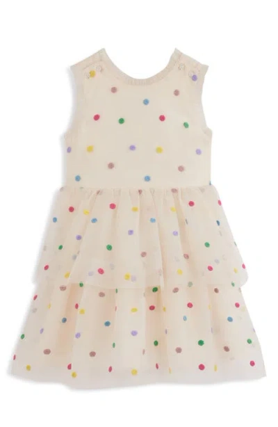 Mini Boden Kids' Open Crossback Stitched Dots Tiered Dress In White