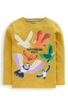 Mini Boden Kids' Owl Cotton Graphic T-shirt In Yellow