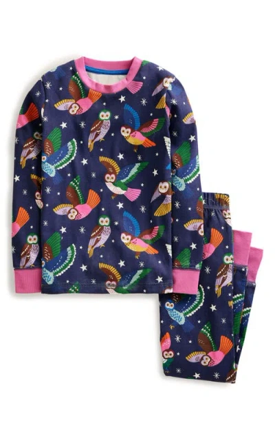 Mini Boden Kids' Owl Print Glow In Starboard Blue Owls