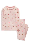 Mini Boden Kids' Parisienne Print Fitted Two-piece Cotton Henley Pajamas In Pink