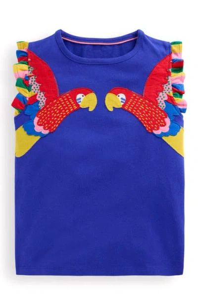 Mini Boden Kids' Parrot Appliqué Sleeveless Cotton Graphic Tank In Blue