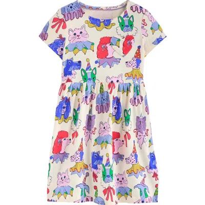 Mini Boden Kids' Pet Print Heart Pocket Cotton Jersey Dress In Soft Ivory Parade Pets