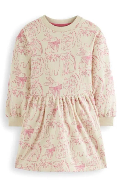 Mini Boden Kids' Pet Print Long Sleeve Cotton Sweatshirt Dress In Neutral