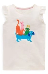 Mini Boden Kids' Pets Ruffle Shoulder Cotton Graphic Tank In Soft Ivory Pets