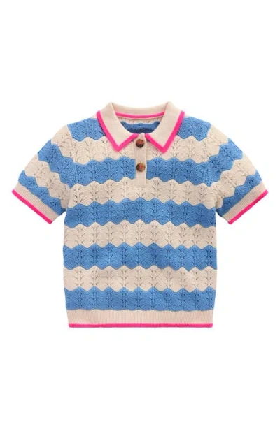 Mini Boden Kids' Pointelle Knit Polo In Blue