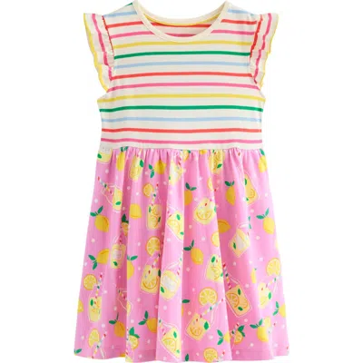 Mini Boden Kids' Poise Flutter Sleeve Cotton Dress In Chalk Pink Lemonade