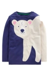 Mini Boden Kids' Polar Bear Appliqué Long Sleeve Cotton T-shirt In Blue