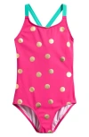 Mini Boden Kids' Polka Dot Crisscross Strap One-piece Swimsuit In Pink