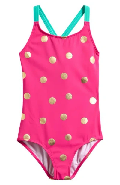 Mini Boden Kids' Polka Dot Crisscross Strap One-piece Swimsuit In Pink