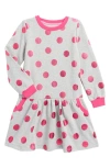 Mini Boden Cosy Printed Sweatshirt Dress Chalk Pink Wild Rose Girls Boden In Grey Marl/pink Foil Spot