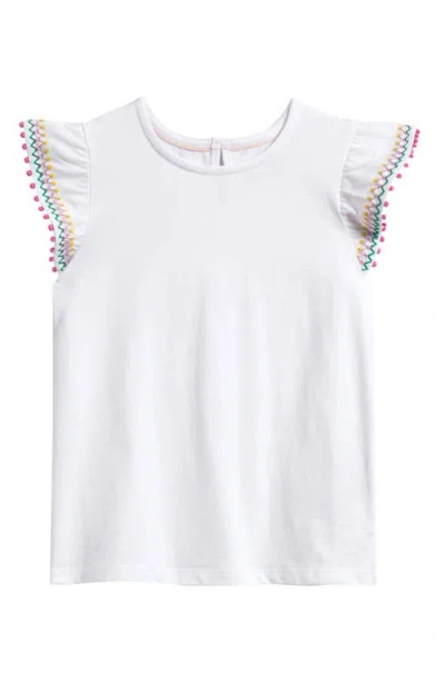 Mini Boden Kids' Pom Detail Cotton Top In White