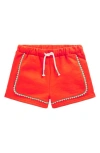 Mini Boden Kids' Pompom Trim Cotton Jersey Shorts In Firecracker Red