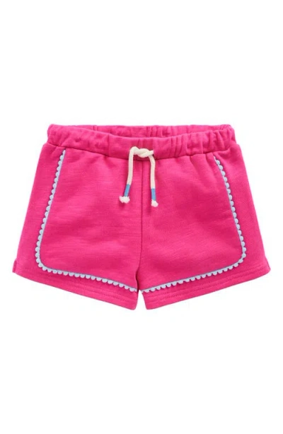 Mini Boden Kids' Pompom Trim Cotton Jersey Shorts In Raspberry Pink