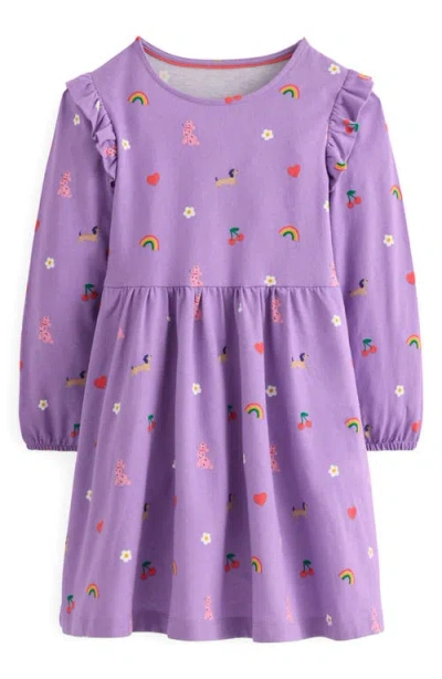 Mini Boden Kids' Posie Long Sleeve Cotton Jersey Dress In Purple