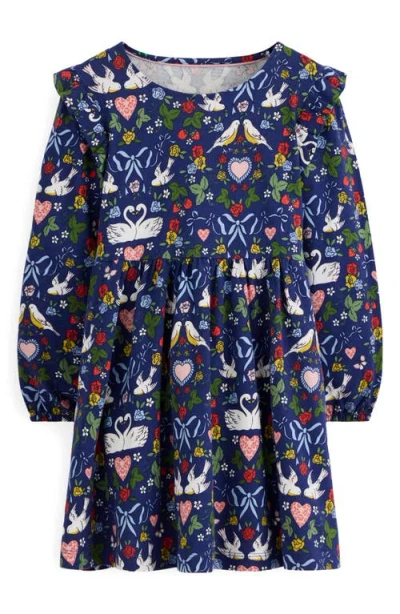 Mini Boden Kids' Posie Long Sleeve Cotton Jersey Dress Toddler, Little Kid & Big Kid) In Blue