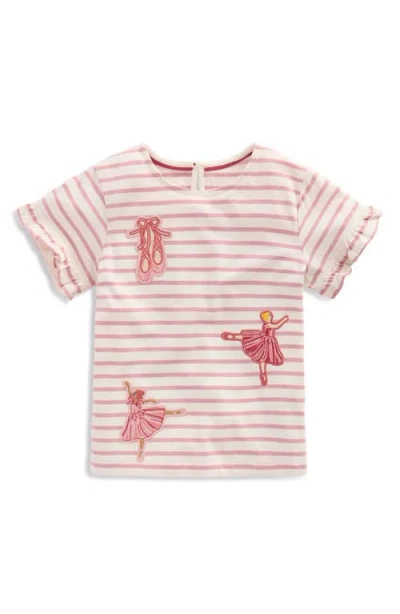 Mini Boden Kids' Pretty Frill Appliqué Stripe Ruffle T-shirt In Pink