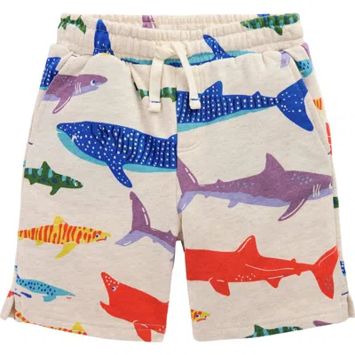 Mini Boden Kids' Print Cotton Knit Shorts In Oatmeal Marl Riso Shark