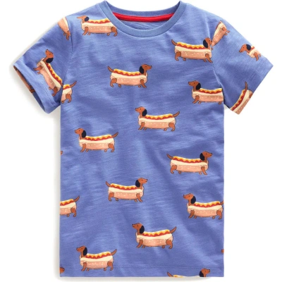 Mini Boden Kids' Print Cotton T-shirt In Surf Blue Hot Dog