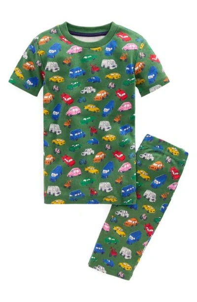 Mini Boden Kids' Print Fitted Two-piece Cotton Pajamas In Green
