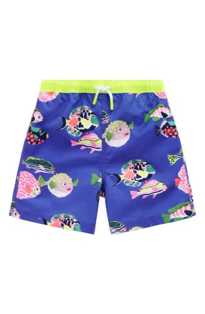 Mini Boden Kids' Print Swim Trunks In Blue