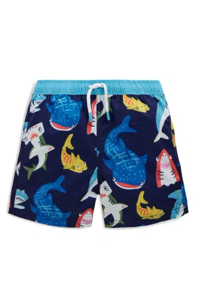 Mini Boden Kids' Print Swim Trunks In Blue