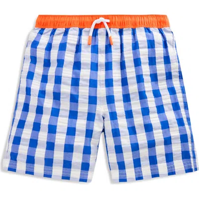 Mini Boden Kids' Print Swim Trunks In Blue