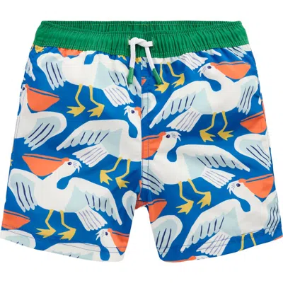 Mini Boden Kids' Print Swim Trunks In Blue