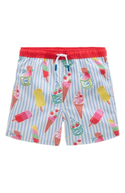 Mini Boden Kids' Print Swim Trunks In Blue Ice Cream