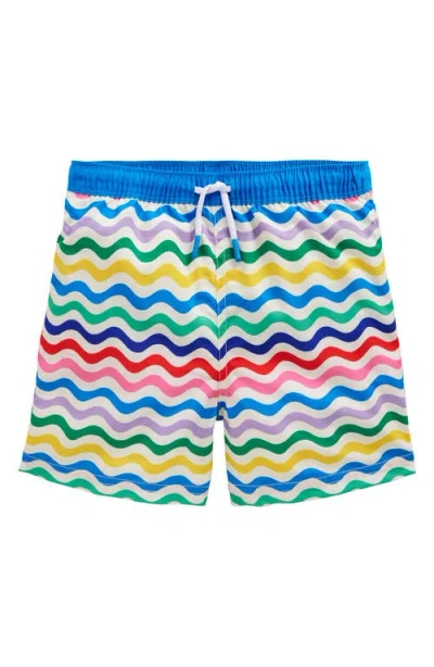 Mini Boden Kids' Print Swim Trunks In Blue Multi Wave