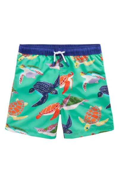 Mini Boden Kids' Print Swim Trunks In Blue Turtles