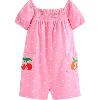 Mini Boden Kids' Print Terry Cloth Romper In Bubblegum Embroidered Fruit