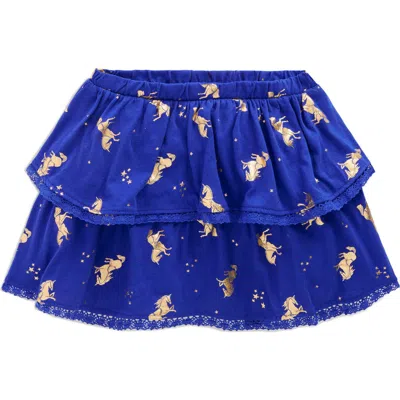 Mini Boden Kids' Printed Lace Trim Tiered Skort In Blue