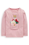 Mini Boden Kids' Puff Sleeve Appliqué Shirt In Pink