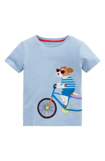 Mini Boden Kids' Pup Bike Appliqué Cotton Graphic T-shirt In Blue