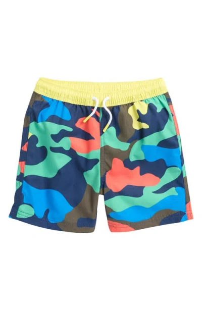 Mini Boden Kids' Rainbow Camo Swim Trunks In Multi Rainbow Camo