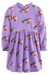 Mini Boden Kids' Rainbow Heart Print Long Sleeve Cotton Jersey Dress In Purple
