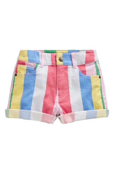 Mini Boden Kids' Rainbow Stripe Denim Shorts In Multi Rainbow Stripe