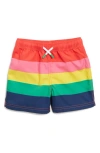 Mini Boden Kids' Rainbow Stripe Swim Trunks In Red Multi Stripe